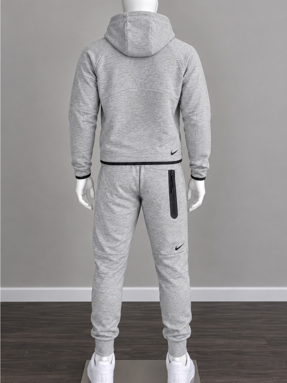 Nike Tech Fleece Grey Full Zip Hoodie & Jogger Tracksuit Set โ Black Swoosh - Picture 5 of 5